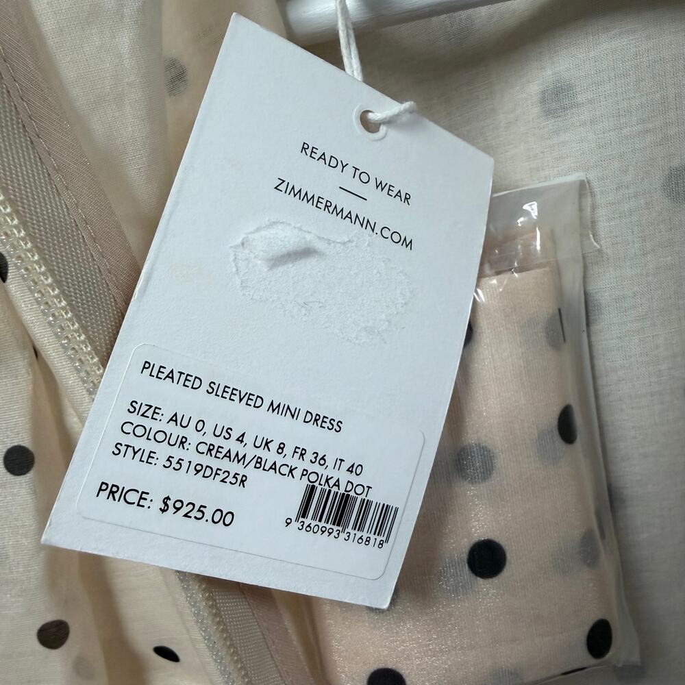 Zimmermann Cream Polka Dot Mini Dress with Black Belt - Picture 10 of 11